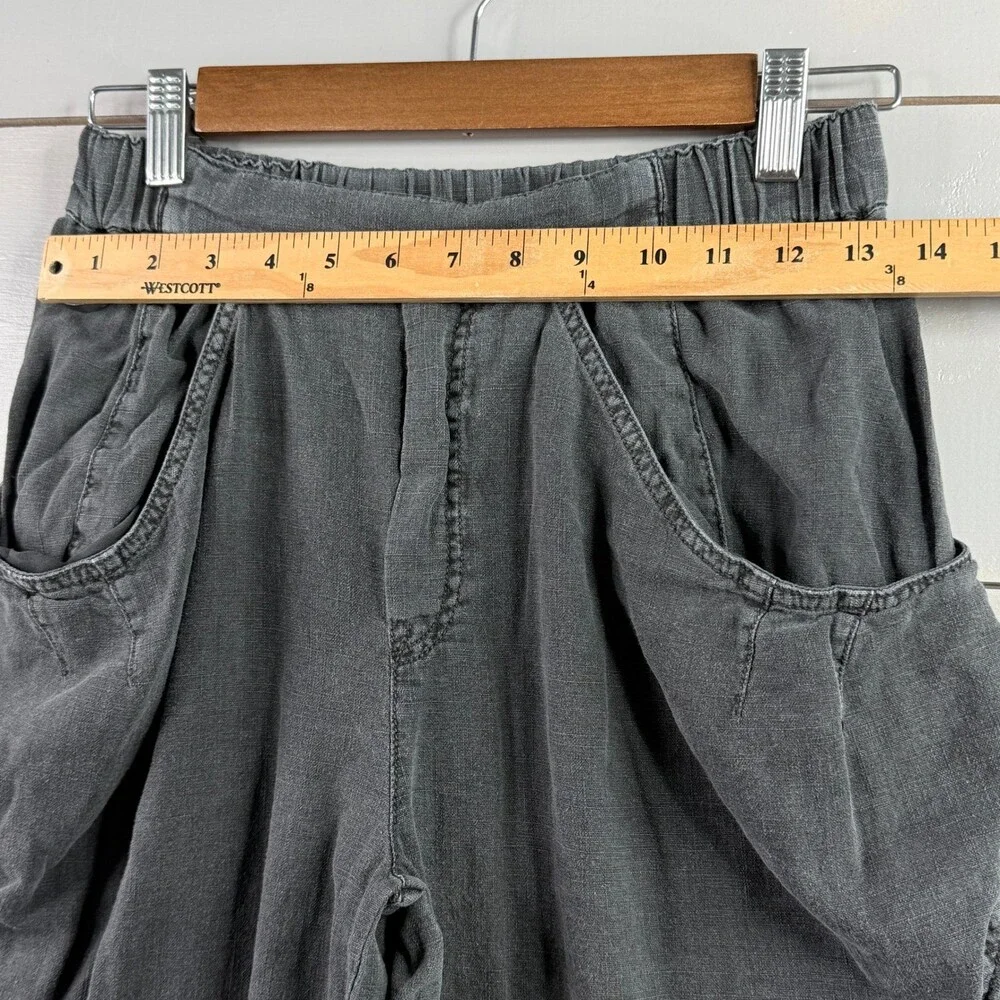 Free People High Road Barrel Pants Womens XS Charcoal Gray Linen Blend Boho